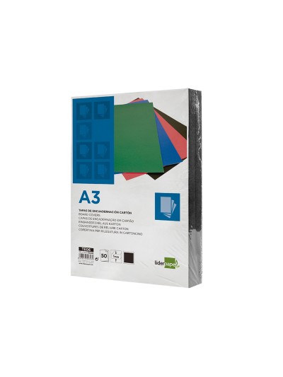 Tapa encuadernacion liderpapel carton a3 1mm negra paquete de 50 unidades