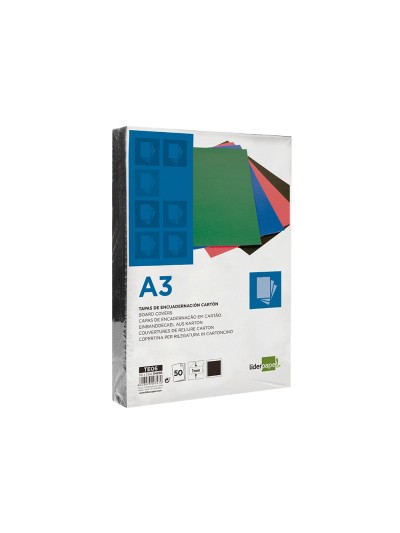 Tapa encuadernacion liderpapel carton a3 1mm negra paquete de 50 unidades