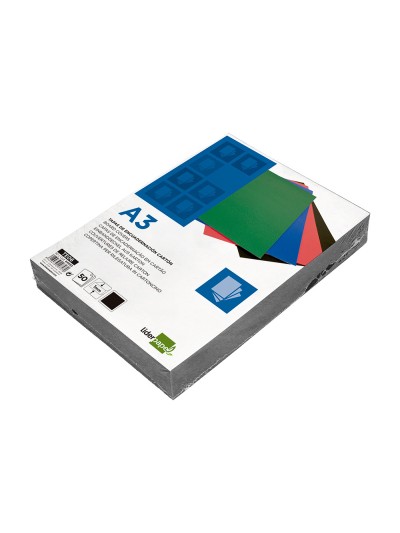 Tapa encuadernacion liderpapel carton a3 1mm negra paquete de 50 unidades