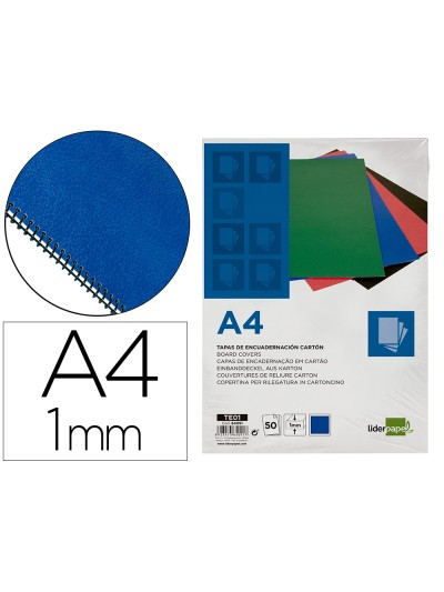 Tapa encuadernacion liderpapel carton a4 1mm azul paquete de 50 unidades