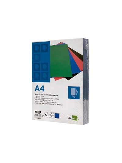 Tapa encuadernacion liderpapel carton a4 1mm azul paquete de 50 unidades