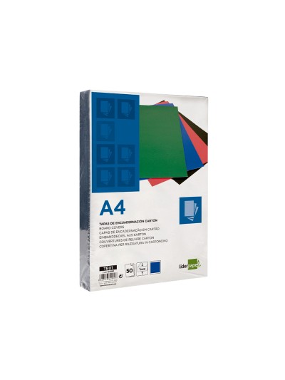 Tapa encuadernacion liderpapel carton a4 1mm azul paquete de 50 unidades