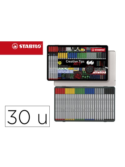 Rotulador stabilo creative punta calibrada tips arty lineclassic 5 puntas por color estuche metalico de 30