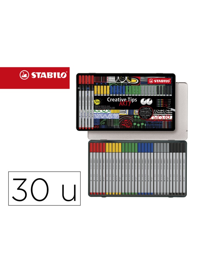 Rotulador stabilo creative punta calibrada tips arty lineclassic 5 puntas por color estuche metalico de 30 Rotulador stabilo creative punta calibrada tips arty lineclassic 5 puntas por color estuche metalico de 30