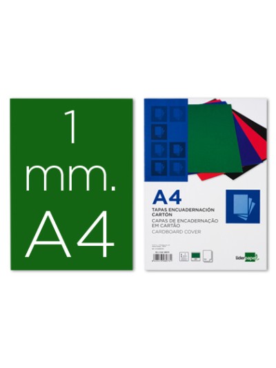 Tapa encuadernacion liderpapel carton a4 1mm verde paquete de 50 unidades