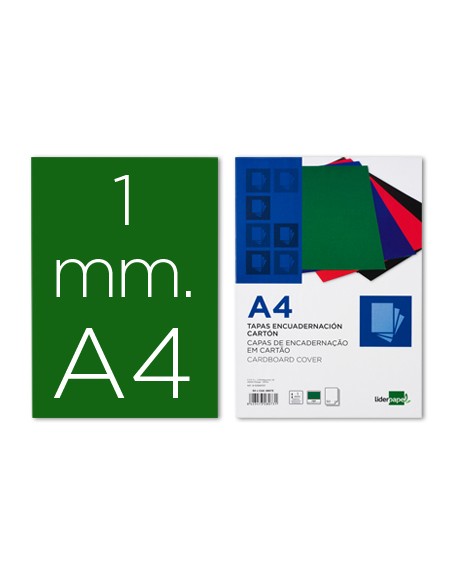 Tapa encuadernacion liderpapel carton a4 1mm verde paquete de 50 unidades