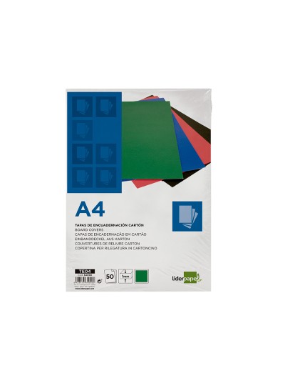 Tapa encuadernacion liderpapel carton a4 1mm verde paquete de 50 unidades
