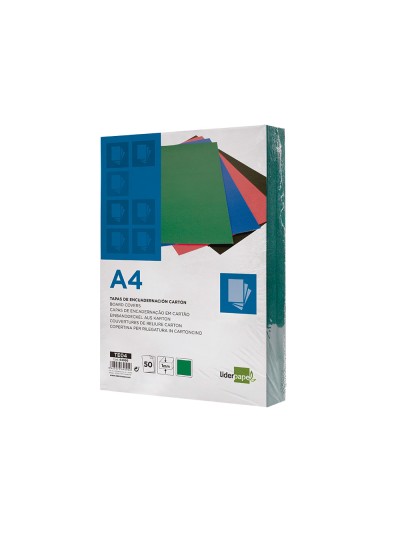 Tapa encuadernacion liderpapel carton a4 1mm verde paquete de 50 unidades