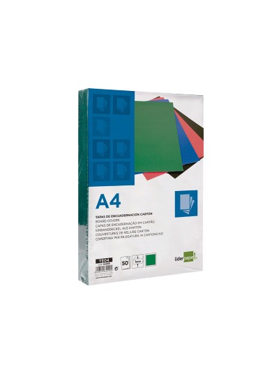 Tapa encuadernacion liderpapel carton a4 1mm verde paquete de 50 unidades