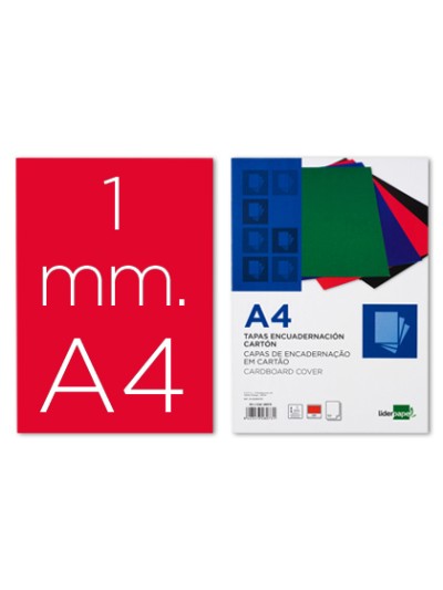 Tapa encuadernacion liderpapel carton a4 1mm roja paquete de 50 unidades