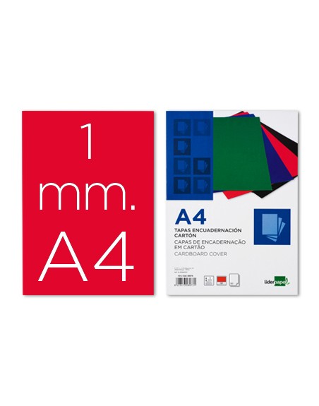 Tapa encuadernacion liderpapel carton a4 1mm roja paquete de 50 unidades