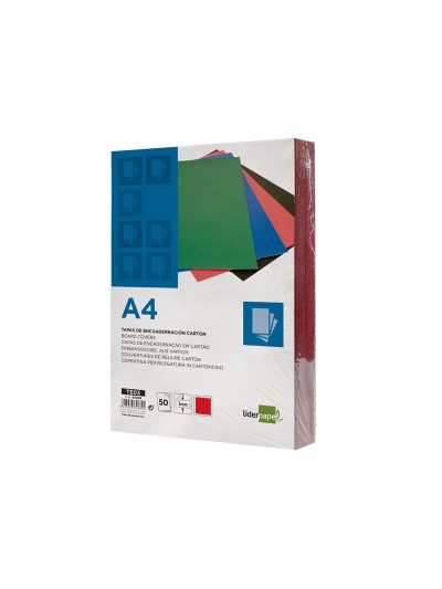 Tapa encuadernacion liderpapel carton a4 1mm roja paquete de 50 unidades