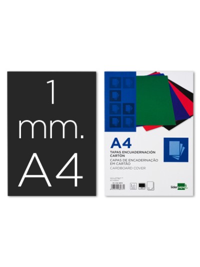 Tapa encuadernacion liderpapel carton a4 1mm negra paquete de 50 unidades