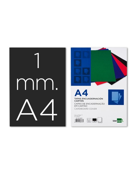 Tapa encuadernacion liderpapel carton a4 1mm negra paquete de 50 unidades