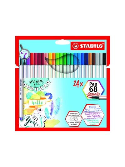 Rotulador stabilo acuarelable pen 68 brush punta pincel estuche de 24 unidades colores surtidos