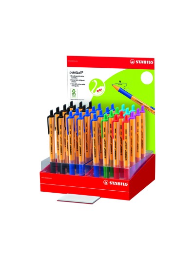 Boligrafo stabilo pointball retractil tinta aceite trazo 0,5 mm expositor de 32 unidades colores surtidos