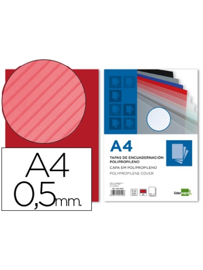 Tapa encuadernacion liderpapel polipropileno rayado a4 0.5mm rojo paquete de 100 unidades