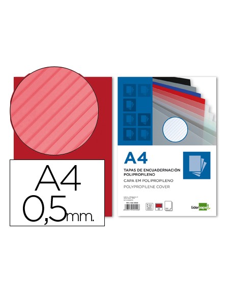 Tapa encuadernacion liderpapel polipropileno rayado a4 0.5mm rojo paquete de 100 unidades