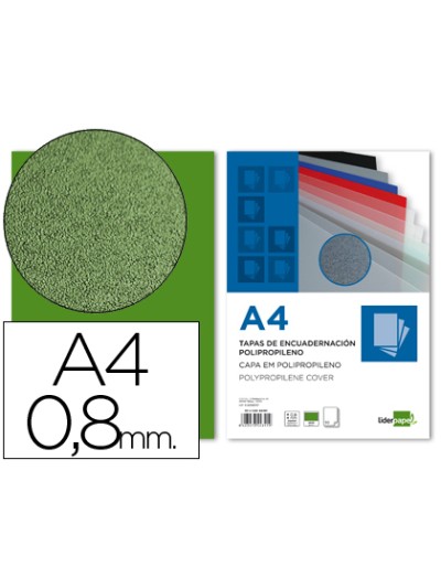 Tapa encuadernacion liderpapel polipropileno a4 0.8mm verde opaco paquete de 50 unidades