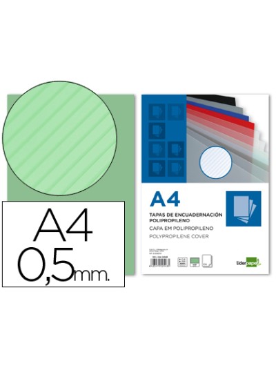 Tapa encuadernacion liderpapel polipropileno rayado a4 0.5mm verde paquete de 100 unidades