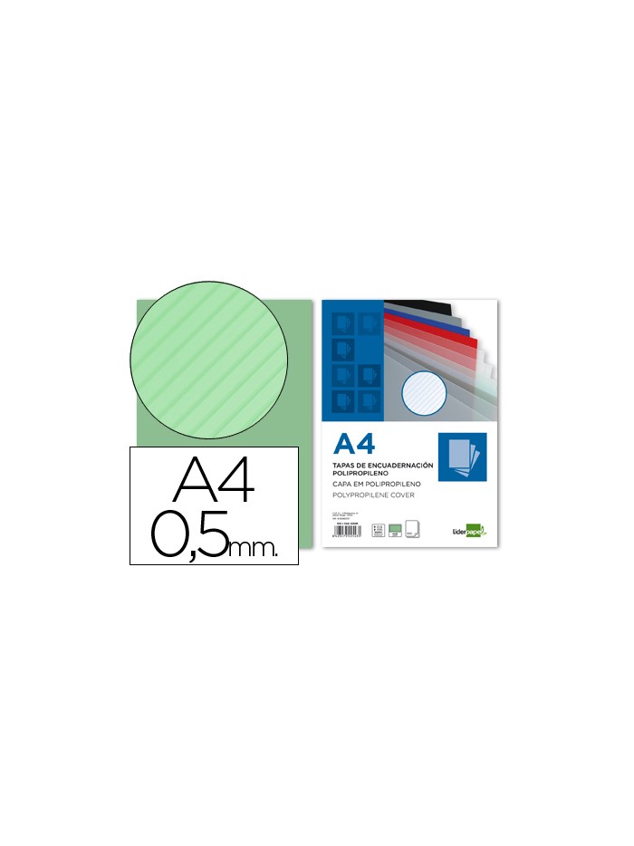Tapa encuadernacion liderpapel polipropileno rayado a4 0.5mm verde paquete de 100 unidades Tapa encuadernacion liderpapel polipropileno rayado a4 0.5mm verde paquete de 100 unidades