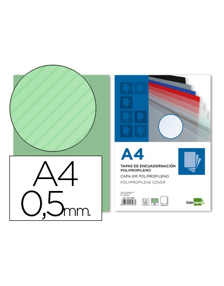 Tapa encuadernacion liderpapel polipropileno rayado a4 0.5mm verde paquete de 100 unidades