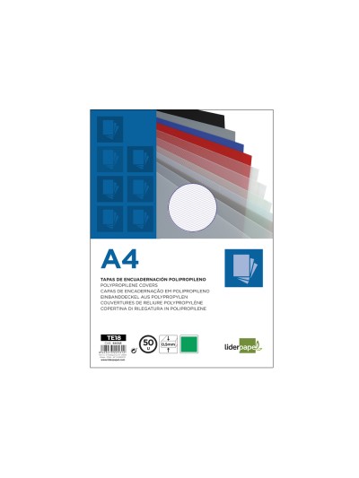 Tapa encuadernacion liderpapel polipropileno rayado a4 0.5mm verde paquete de 100 unidades