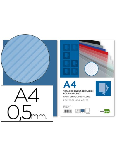 Tapa encuadernacion liderpapel polipropileno rayado a4 0.5mm azul paquete de 100 unidades
