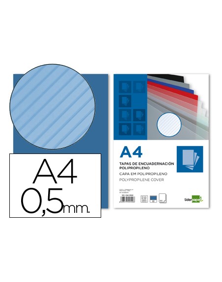 Tapa encuadernacion liderpapel polipropileno rayado a4 0.5mm azul paquete de 100 unidades