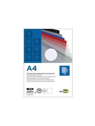 Tapa encuadernacion liderpapel polipropileno rayado a4 0.5mm transparente paquete de 100 unidades