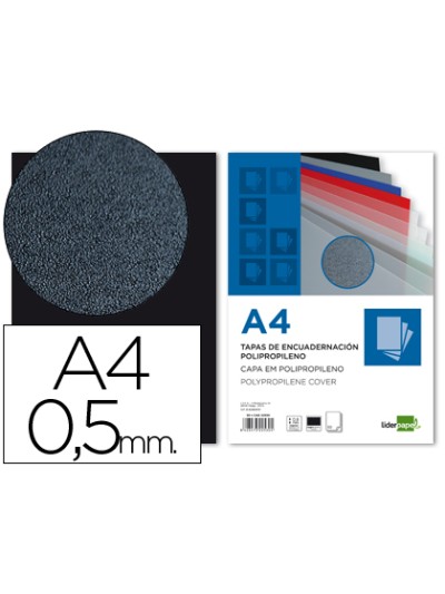 Tapa encuadernacion liderpapel polipropileno a4 0.5mm negro opaco paquete de 100 unidades