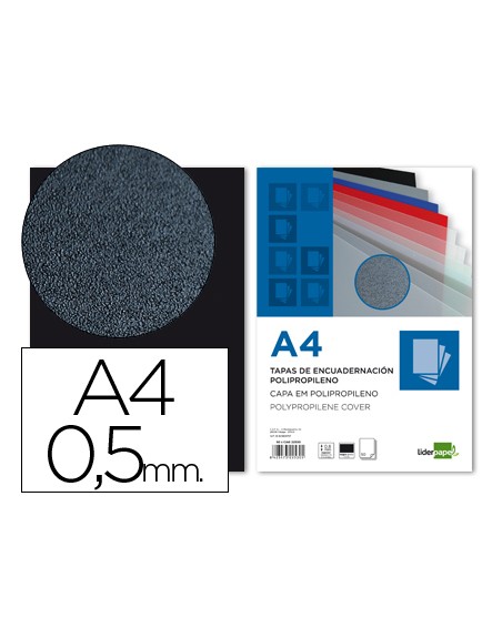 Tapa encuadernacion liderpapel polipropileno a4 0.5mm negro opaco paquete de 100 unidades