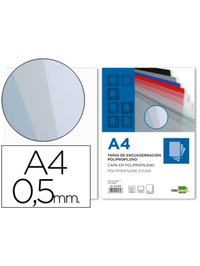 Tapa encuadernacion liderpapel polipropileno a4 0.5mm incolor translucidas paquete de 100 unidades