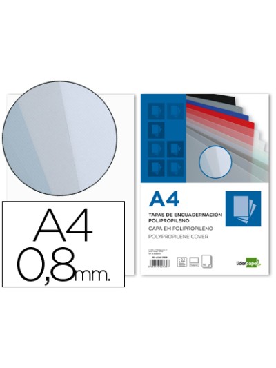 Tapa encuadernacion liderpapel polipropileno a4 0.8mm transparente paquete de 50 unidades