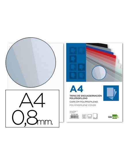 Tapa encuadernacion liderpapel polipropileno a4 0.8mm transparente paquete de 50 unidades