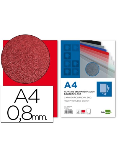 Tapa encuadernacion liderpapel polipropileno a4 0.8mm rojo opaco paquete de 50 unidades