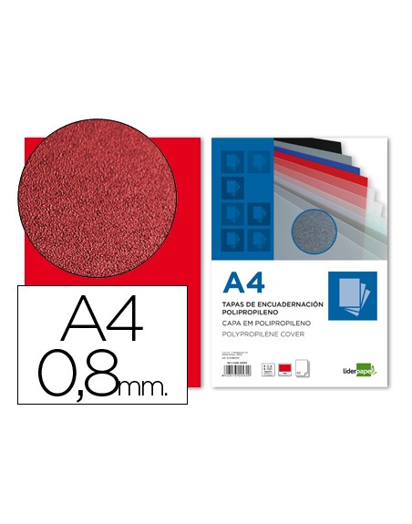 Tapa encuadernacion liderpapel polipropileno a4 0.8mm rojo opaco paquete de 50 unidades