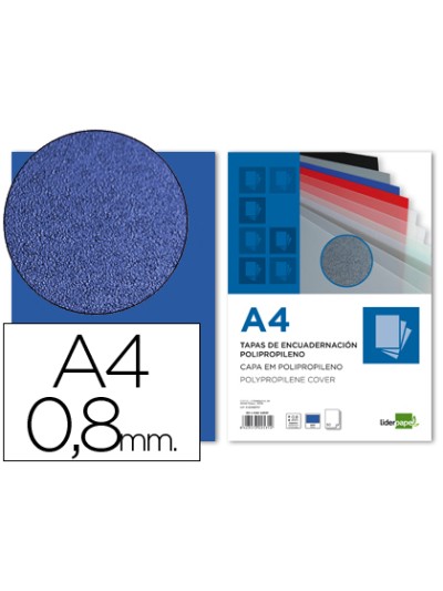 Tapa encuadernacion liderpapel polipropileno a4 0.8mm azul opaco paquete de 50 unidades