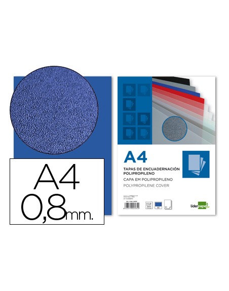 Tapa encuadernacion liderpapel polipropileno a4 0.8mm azul opaco paquete de 50 unidades