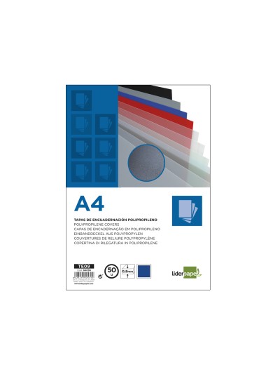 Tapa encuadernacion liderpapel polipropileno a4 0.8mm azul opaco paquete de 50 unidades