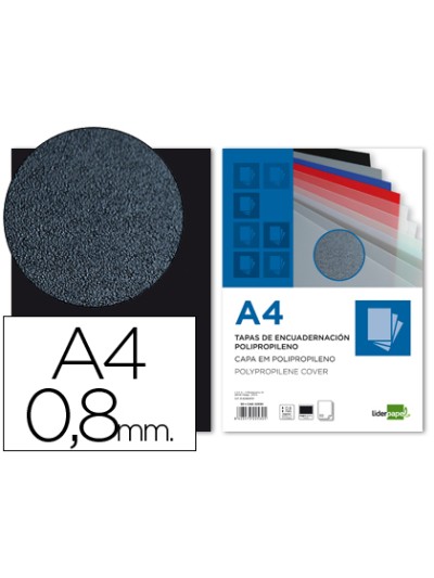 Tapa encuadernacion liderpapel polipropileno a4 0.8mm negro opaco paquete de 50 unidades