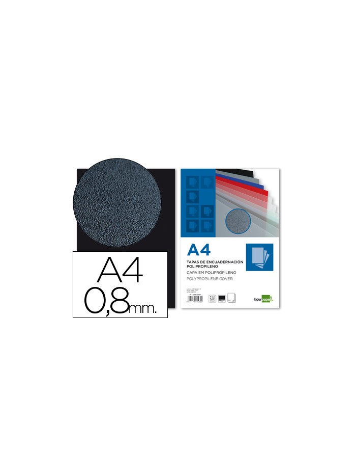 Tapa encuadernacion liderpapel polipropileno a4 0.8mm negro opaco paquete de 50 unidades Tapa encuadernacion liderpapel polipropileno a4 0.8mm negro opaco paquete de 50 unidades