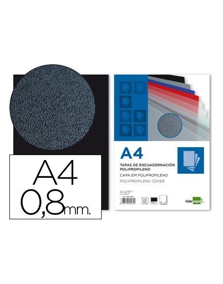 Tapa encuadernacion liderpapel polipropileno a4 0.8mm negro opaco paquete de 50 unidades