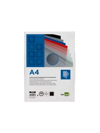 Tapa encuadernacion liderpapel polipropileno a4 0.8mm negro opaco paquete de 50 unidades