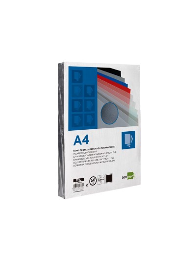 Tapa encuadernacion liderpapel polipropileno a4 0.8mm negro opaco paquete de 50 unidades