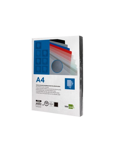 Tapa encuadernacion liderpapel polipropileno a4 0.8mm negro opaco paquete de 50 unidades