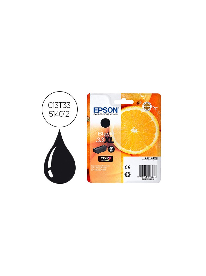 Ink-jet epson expression premiun t3351 33xl xp-530 / xp-630 / xp-640 / xp-830 / xp-900 negro 530 pag Ink-jet epson expression premiun t3351 33xl xp-530 / xp-630 / xp-640 / xp-830 / xp-900 negro 530 pag