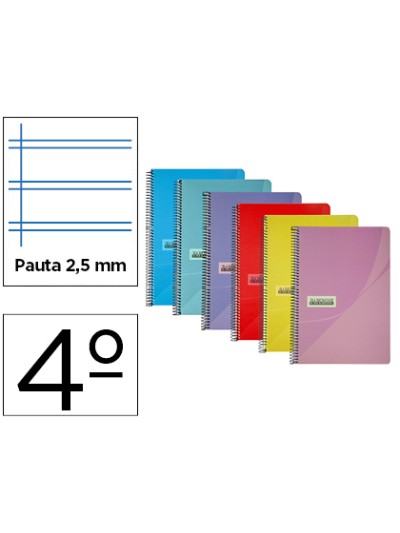 Cuaderno espiral papercop cuarto tapa plastico 80h 90 gr pauta 2,5 mm con margen colores surtidos