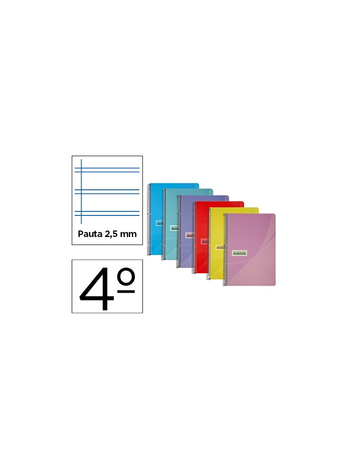 Cuaderno espiral papercop cuarto tapa plastico 80h 90 gr pauta 2,5 mm con margen colores surtidos Cuaderno espiral papercop cuarto tapa plastico 80h 90 gr pauta 2,5 mm con margen colores surtidos