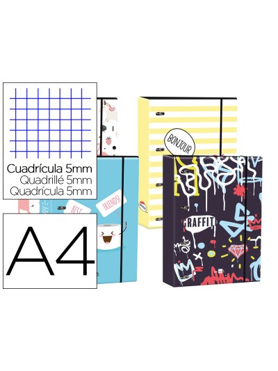 Carpeta liderpapel din a4 forrada con recambio 120 hojas 80 gr 5 mm 4 an. redondas 40 mm cierre goma